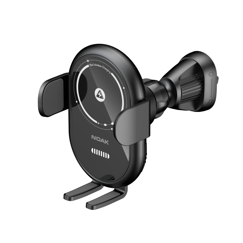 CARGADOR INALÁMBRICO 15W NOAK SOPORTE AUTO CON SENSOR NEGRO