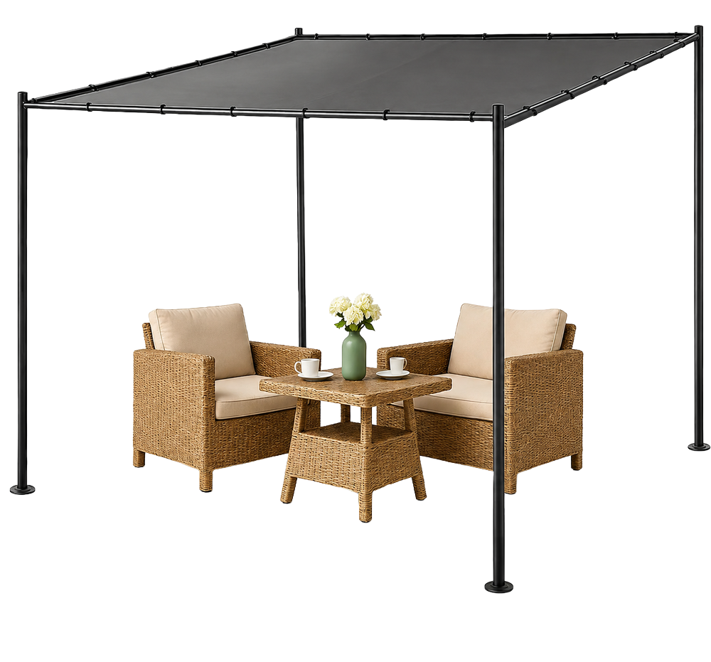 PÉRGOLA DE JARDÍN NOAK 3X3 M CON ESTRUCTURA TUBULAR DE ACERO NEGRO