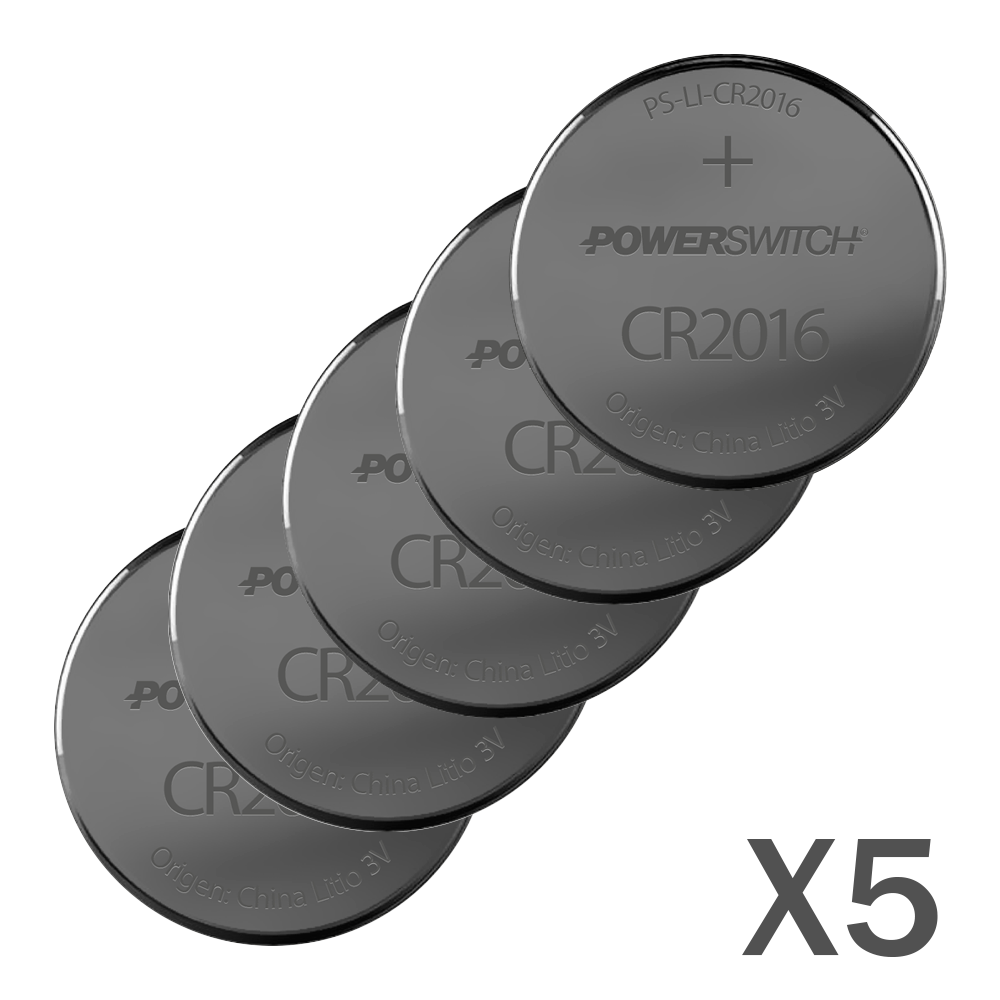 PILAS DE LITIO BOTON CR2016 POWERSWITCH, BLISTER DE 5 PILAS, 3V, 80mAh