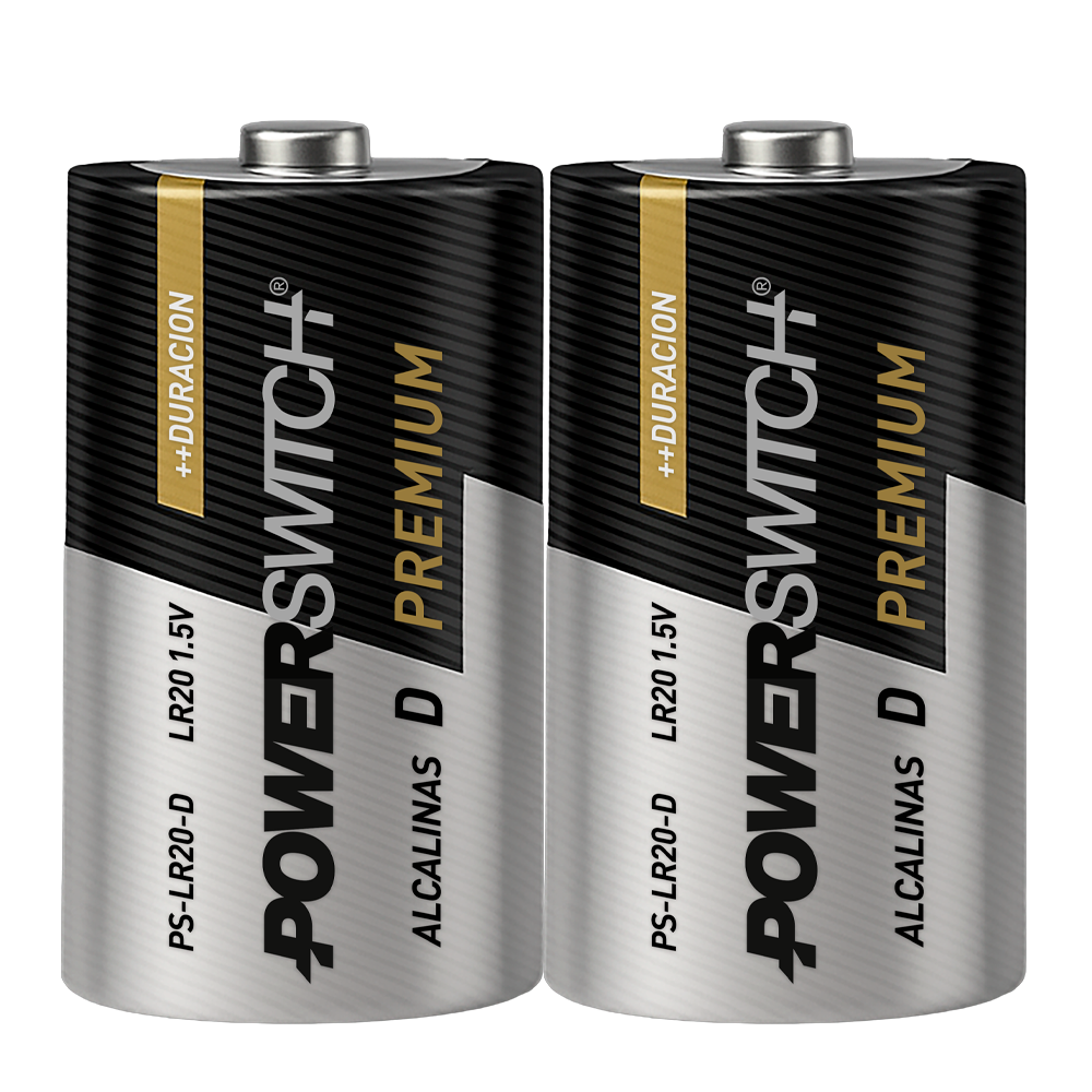 PILAS ALCALINAS LR20 D POWERSWITCH, BLISTER DE 2 PILAS, 1.5V, 18000mAh