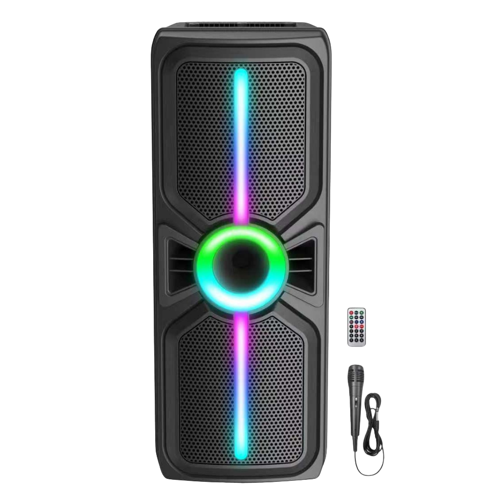 PARLANTE BT NOAK DOBLE 8" LUZ LED Y BATERIA LARGA DURACION NEGRO