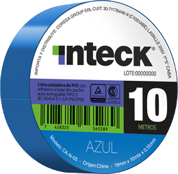 Cinta adhesiva PVC - azul 10 metros – Inteck CA-A-10