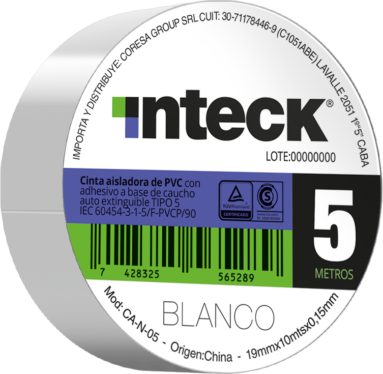 Cinta adhesiva PVC - blanca 5 metros – Inteck CA-B-05