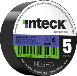 Cinta adhesiva PVC - negra 5 metros – Inteck CA-N-05