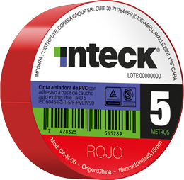 Cinta adhesiva PVC - roja 5 metros – Inteck CA-R-05
