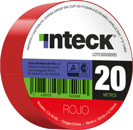 Cinta adhesiva PVC - roja 20 metros – Inteck CA-R-20