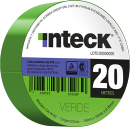 Cinta adhesiva PVC - verde 20 metros – Inteck CA-V-20