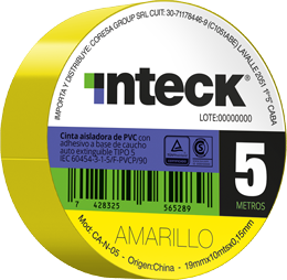 Cinta adhesiva PVC - amarilla 5 metros – Inteck CA-Y-05