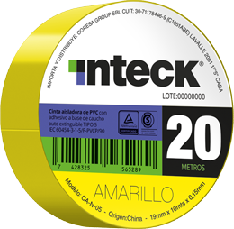 Cinta adhesiva PVC - amarilla 20 metros – Inteck CA-Y-20