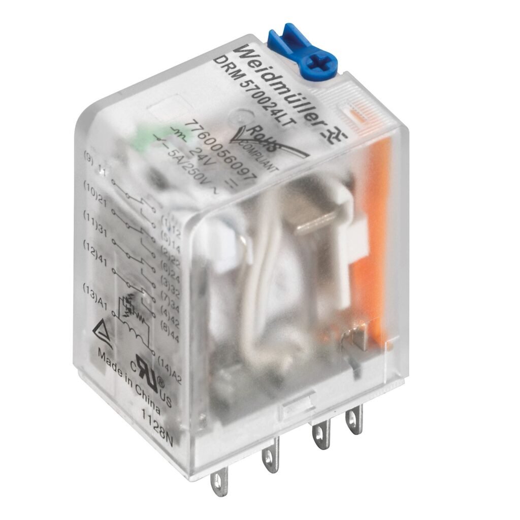 Rele 4 INV. LED+test. Un 220 VDC, In : 5 A DRM570220LT – Weidmüller
