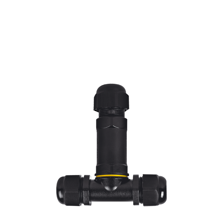 Ficha empalme IP65 3 pines protección UV 1 entrada 2 salidas. AC 450V 32A. diam 8-12 mm – Inteck FEE-IP65-X2-812
