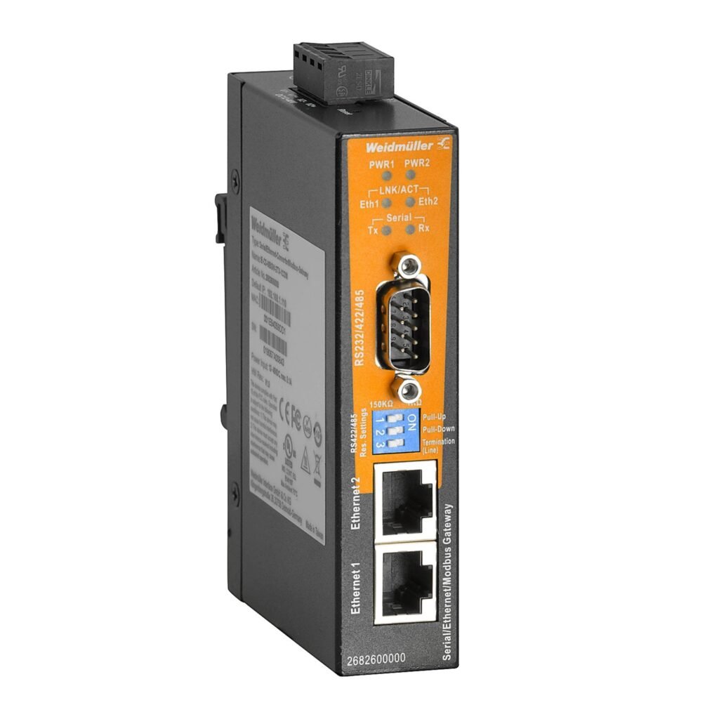 Convertidor serial/Ethernet y pasarela Modbus TCP/RTU, Número de puertos: 2x RJ45 10/100BASE-T(x), 1x DB9 male for RS-232/422/485, IP30, -40 °C...70 °C IE-CS-MBGW-2TX-1COM – Weidmüller