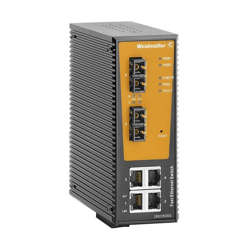 Switch de RED, gestionable, Gigabit Ethernet, Número de puertos: 4x RJ45, 2x SC Multi-mode, IE-SW-AL06LM-4TX-2SC – Weidmüller