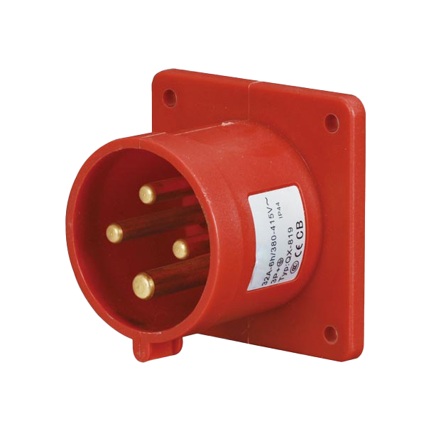 Ficha empotrar 3P+T, 6H, 32A, 380V, IP44, rojo – Inteck IFI-FE4-32A380V-IP44