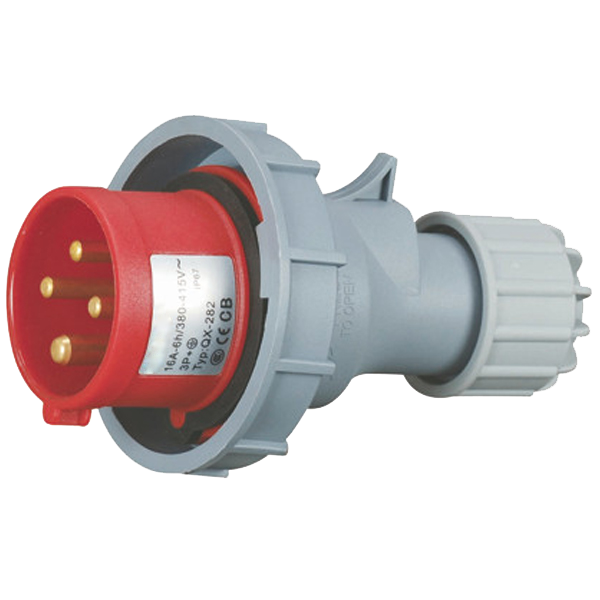 Ficha movil 3P+T, 6H, 16A, 380V, IP67, rojo – Inteck IFI-FM4-16A380V-IP67