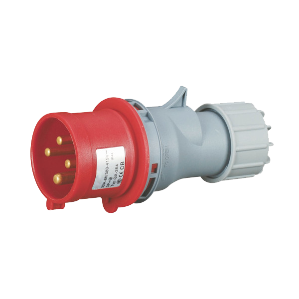 Ficha movil 3P+T, 6H, 32A, 380V, IP44, rojo – Inteck IFI-FM4-32A380V-IP44