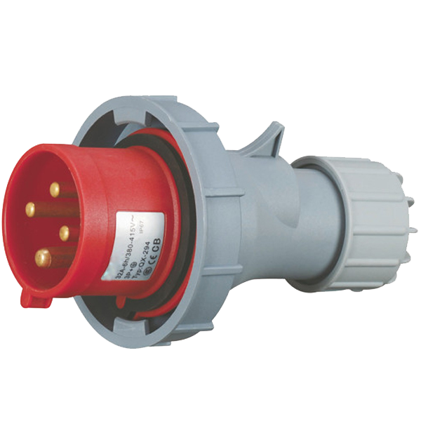 Ficha movil 3P+T, 6H, 32A, 380V, IP67, rojo – Inteck IFI-FM4-32A380V-IP67