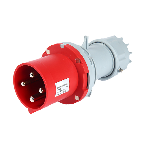 Ficha movil 3P+T, 6H, 63A, 380V, IP44, rojo – Inteck IFI-FM4-63A380V-IP44