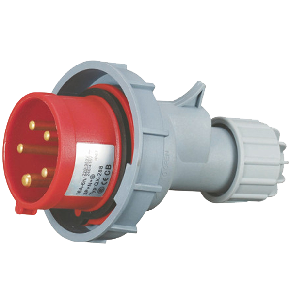 Ficha movil 3P+N+T, 6H, 16A, 380V, IP67, rojo – Inteck IFI-FM5-16A380V-IP67