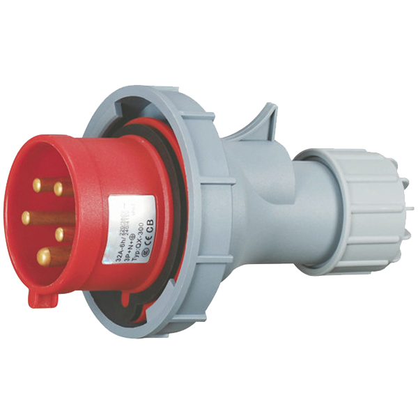 Ficha movil 3P+N+T, 6H, 32A, 380V, IP67, rojo – Inteck IFI-FM5-32A380V-IP67