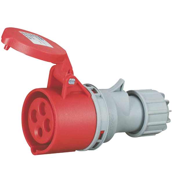 Toma movil 3P+T, 6H, 32A, 380V, IP44, rojo – Inteck IFI-TM4-32A380V-IP44