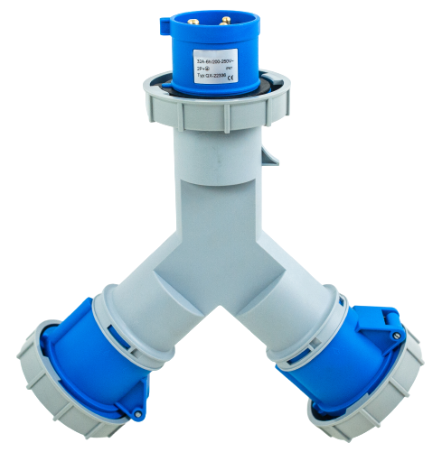 Toma prolongador doble 1P+N+T, 6H, 32A, 220V, IP67, azul – Inteck IFI-TPD3-32A220V-IP67