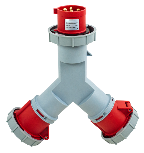 Toma prolongador doble 3P+T, 6H, 32A, 380V, IP67, rojo – Inteck IFI-TPD4-32A380V-IP67