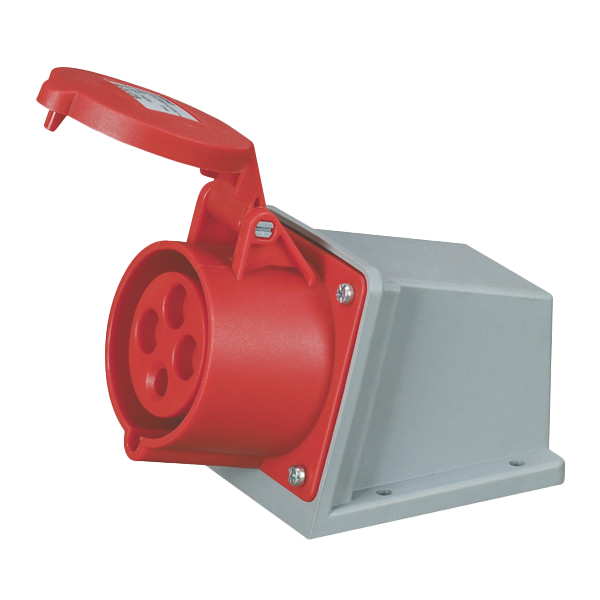 Toma superficie 3P+T, 6H, 32A, 380V, IP44, rojo – Inteck IFI-TS4-32A380V-IP44