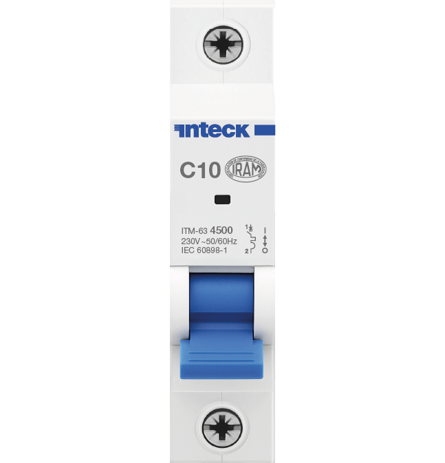 Interruptor Termomagnético ITM-63, In:10A, Icn:4,5KA, Curva C, 1-polo – Inteck ITM-63 1P C10 4.5KA
