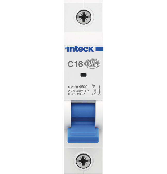 Interruptor Termomagnético ITM-63, In:16A, Icn:4,5KA, Curva C, 1-polo – Inteck ITM-63 1P C16 4.5KA