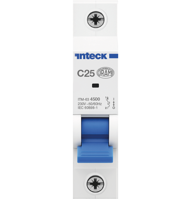 Interruptor Termomagnético ITM-63, In:25A, Icn:4,5KA, Curva C, 1-polo – Inteck ITM-63 1P C25 4.5KA