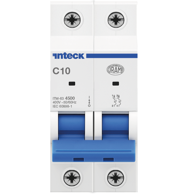 Interruptor Termomagnético ITM-63, In:10A, Icn:4,5KA, Curva C, 2-polos – Inteck ITM-63 2P C10 4.5KA