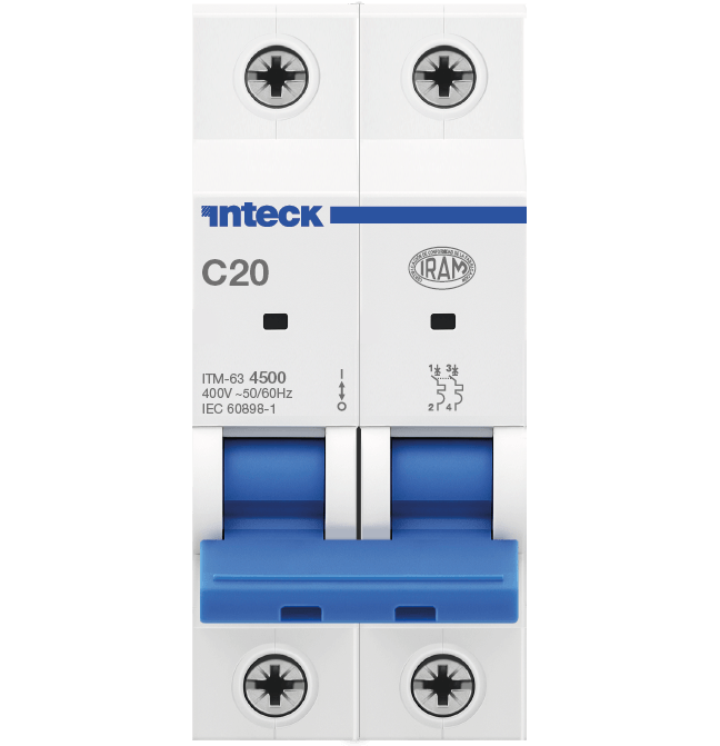 Interruptor Termomagnético ITM-63, In:20A, Icn:4,5KA, Curva C, 2-polos – Inteck ITM-63 2P C20 4.5KA