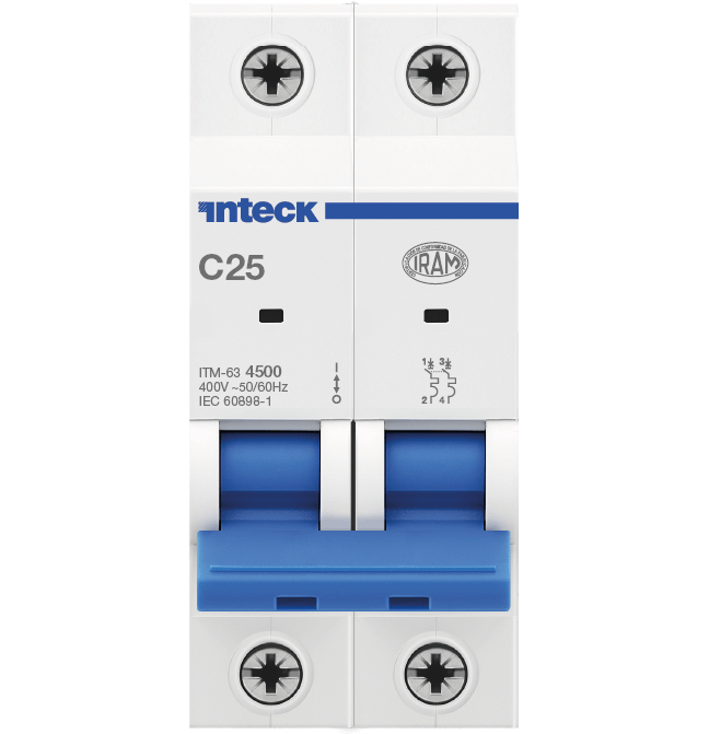 Interruptor Termomagnético ITM-63, In:25A, Icn:4,5KA, Curva C, 2-polos – Inteck ITM-63 2P C25 4.5KA