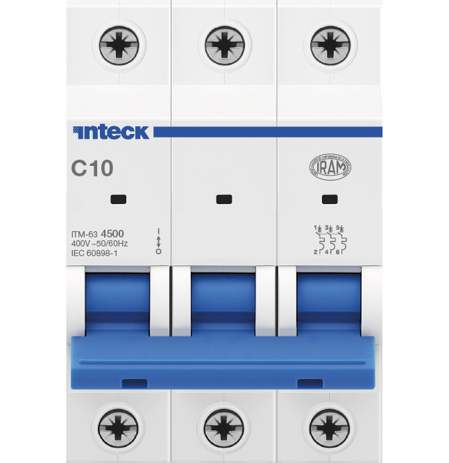 Interruptor Termomagnético ITM-63, In:10A, Icn:4,5KA, Curva C, 3-polos – Inteck ITM-63 3P C10 4.5KA