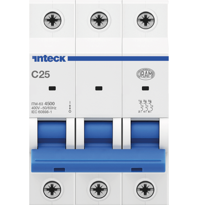 Interruptor Termomagnético ITM-63, In:25A, Icn:4,5KA, Curva C, 3-polos – Inteck ITM-63 3P C25 4.5KA