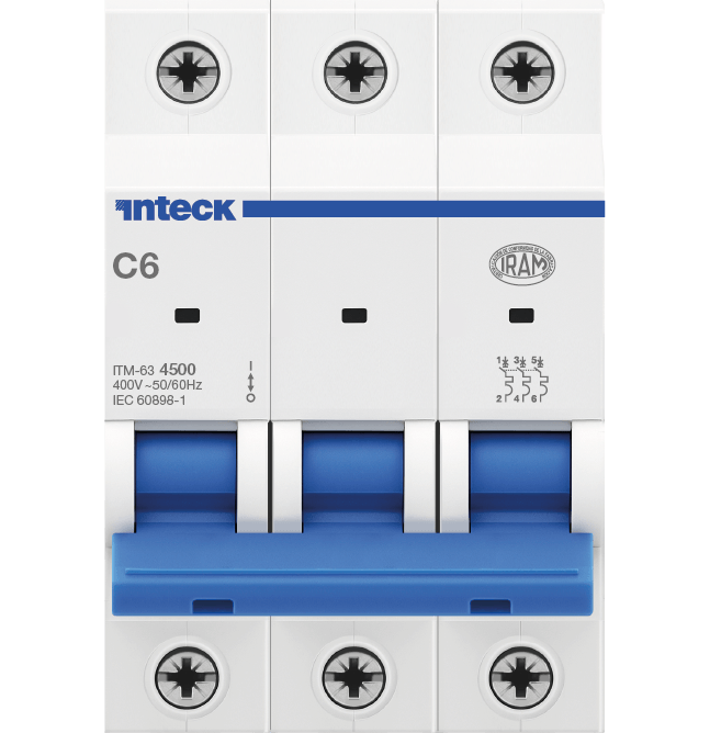 Interruptor Termomagnético ITM-63, In:6A, Icn:4,5KA, Curva C, 3-polos – Inteck ITM-63 3P C6 4.5KA