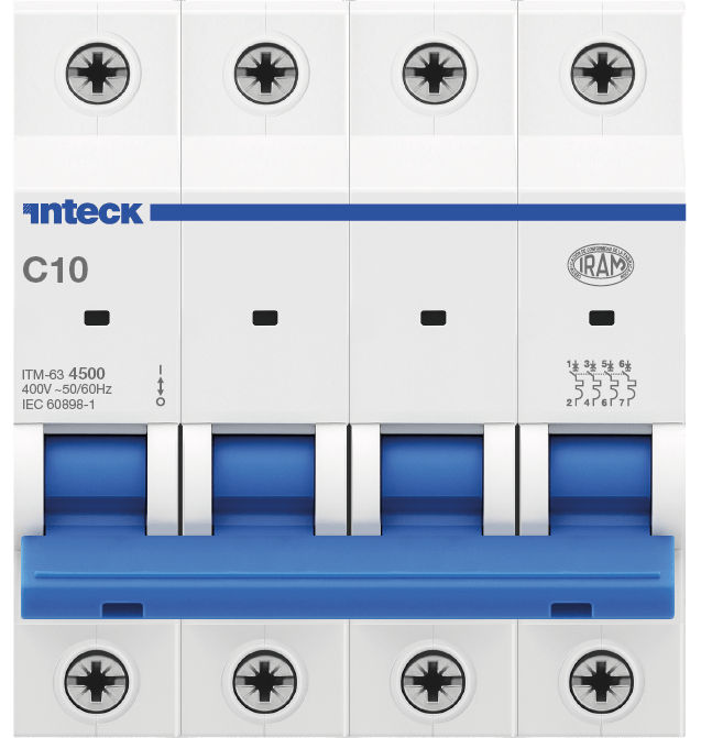 Interruptor Termomagnético ITM-63, In:10A, Icn:4,5KA, Curva C, 4-polos – Inteck ITM-63 4P C10 4.5KA