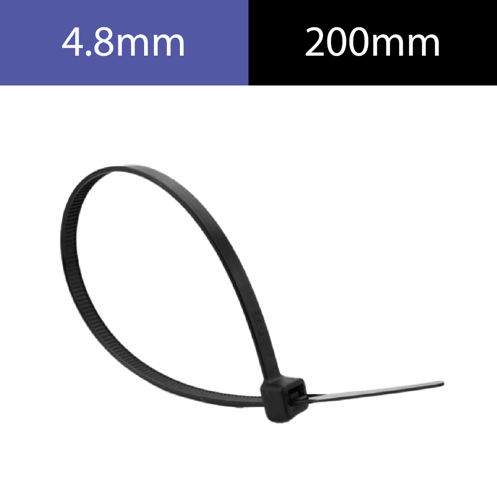 Precinto de nylon 4.8 mm x 200 mm - negro x 100 un – Inteck PN48-200N