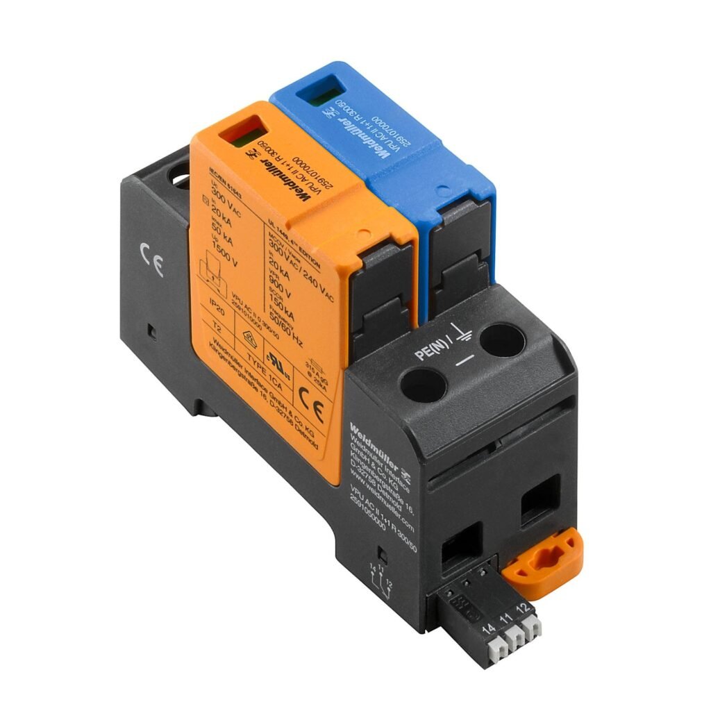 Descargador de sobretensión, Baja tensión, Protector de sobretensión, con contacto remoto, Monofásico, TN, TT, IT con N, IT sin N VPU AC II 1+1 R 300/50 – Weidmüller