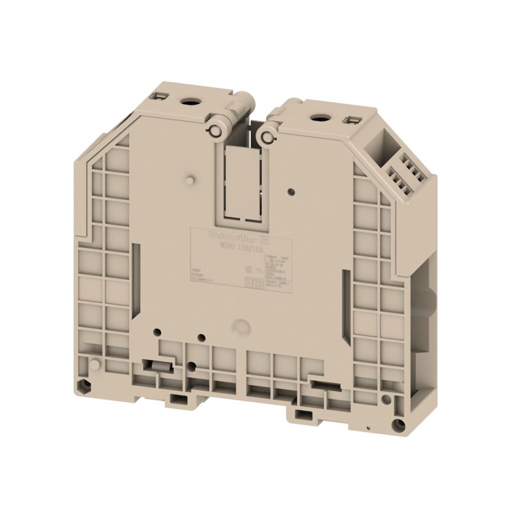 Borne de paso, Conexión brida-tornillo, beige oscuro, 120 mm², 269 A, 1000 V – Weidmüller WDU 120/150